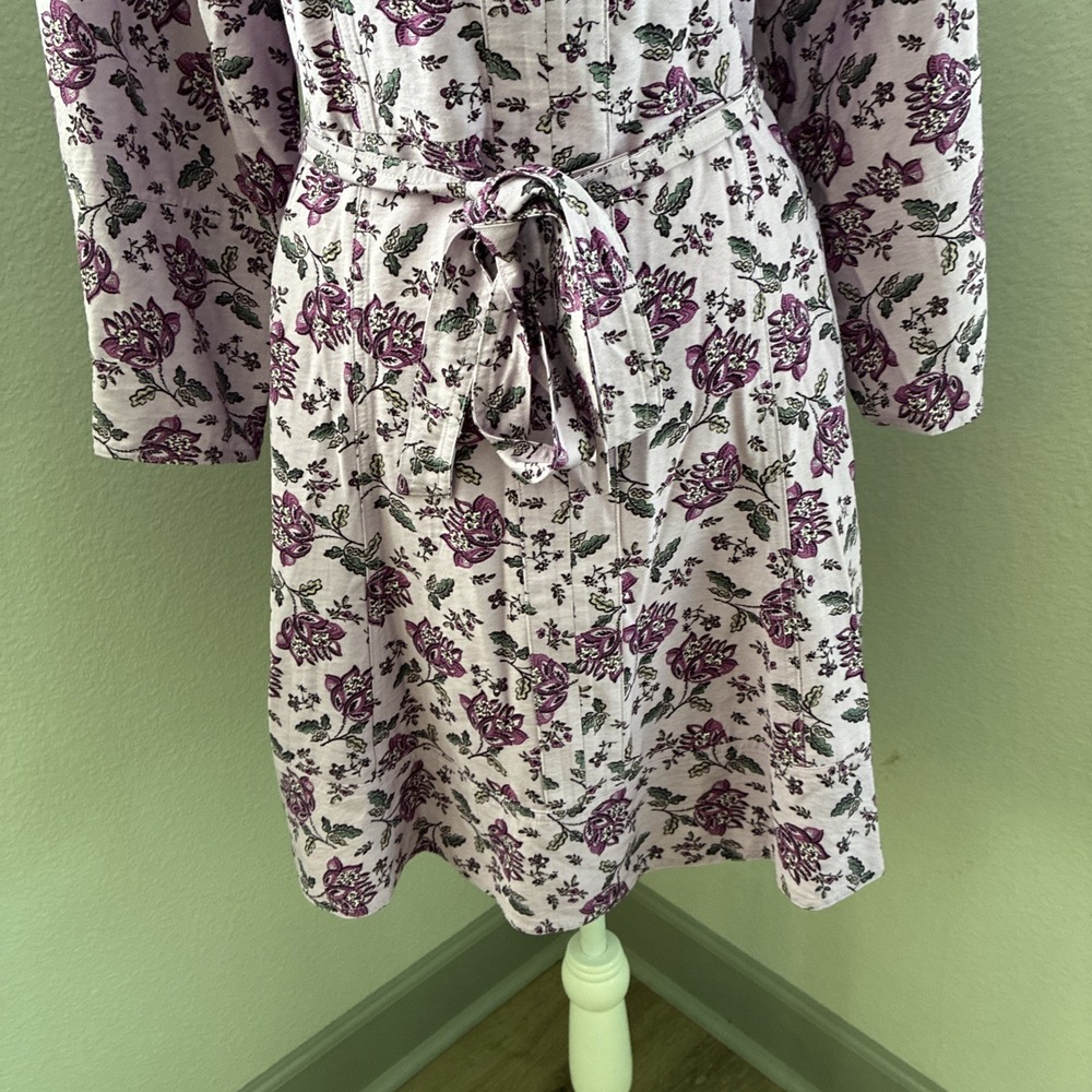 Loft Women's Floral V-neck 3/4 Sleeve Midi A-Line Dress Tie Waist Size Medium - Picture 2 of 12